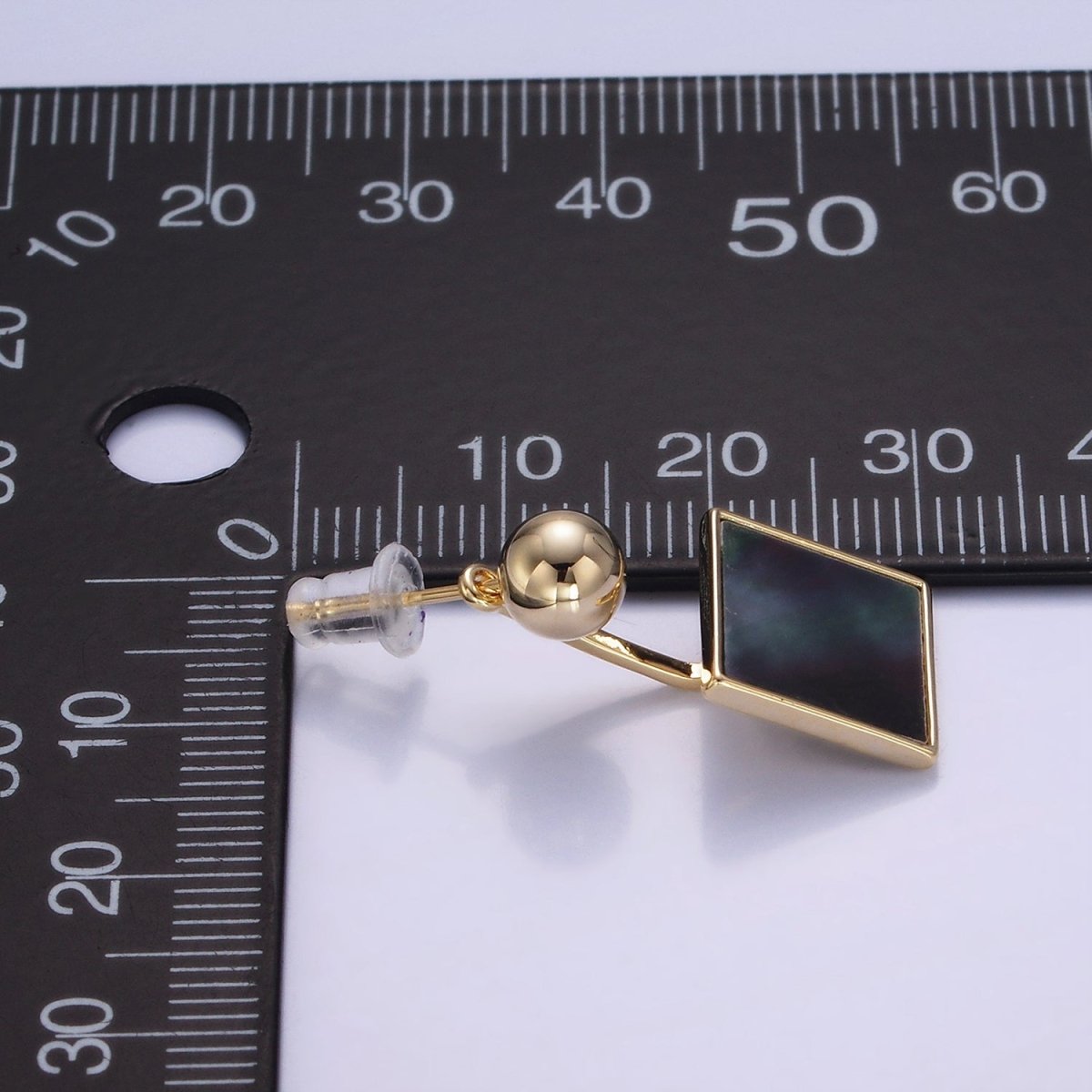 14K Gold Filled Black Shell Pearl Square Drop Round Stud Earrings in Gold & Silver | AE490 AE491