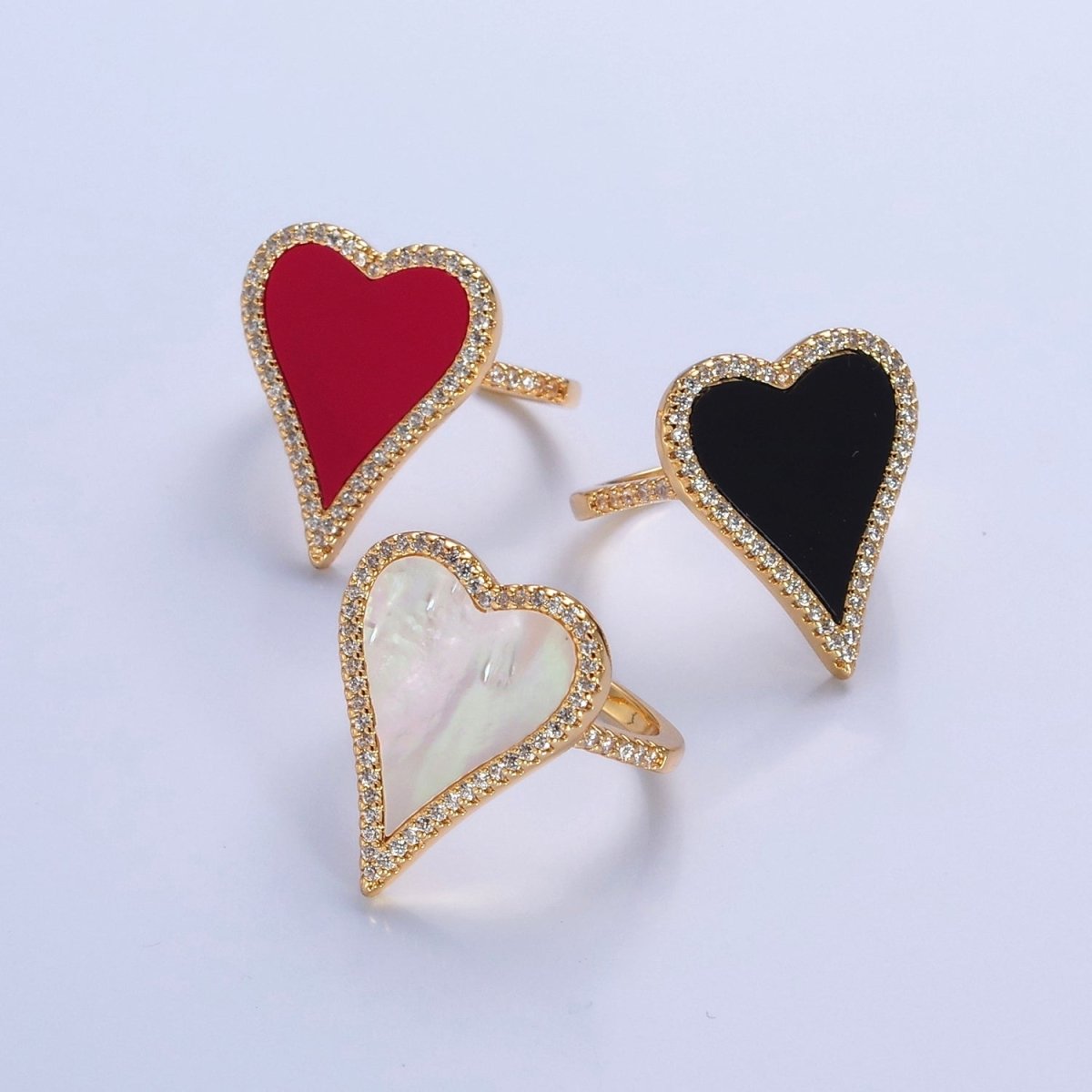 14K Gold Filled Black White Heart Ring, Dainty Gold Love Ring, Waterproof Friendship Ring, Pearl Heart Ring O-2198 O-2199 O-2200