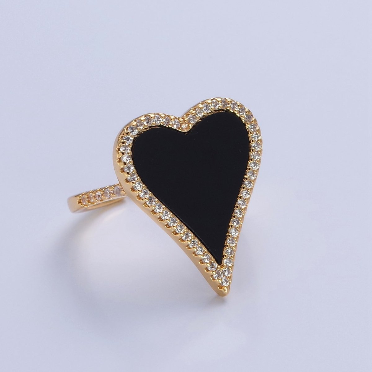 14K Gold Filled Black White Heart Ring, Dainty Gold Love Ring, Waterproof Friendship Ring, Pearl Heart Ring O-2198 O-2199 O-2200
