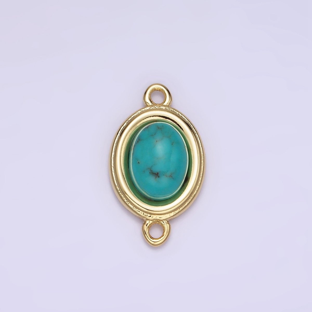 14K Gold Filled Blue Agate, Peridot, Blue Kyanite, Lapis Lazuli, Sunstone, Pink Opal Bezel Oval Connector | G100 - G105