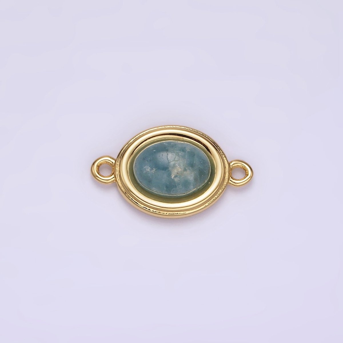 14K Gold Filled Blue Agate, Peridot, Blue Kyanite, Lapis Lazuli, Sunstone, Pink Opal Bezel Oval Connector | G100 - G105