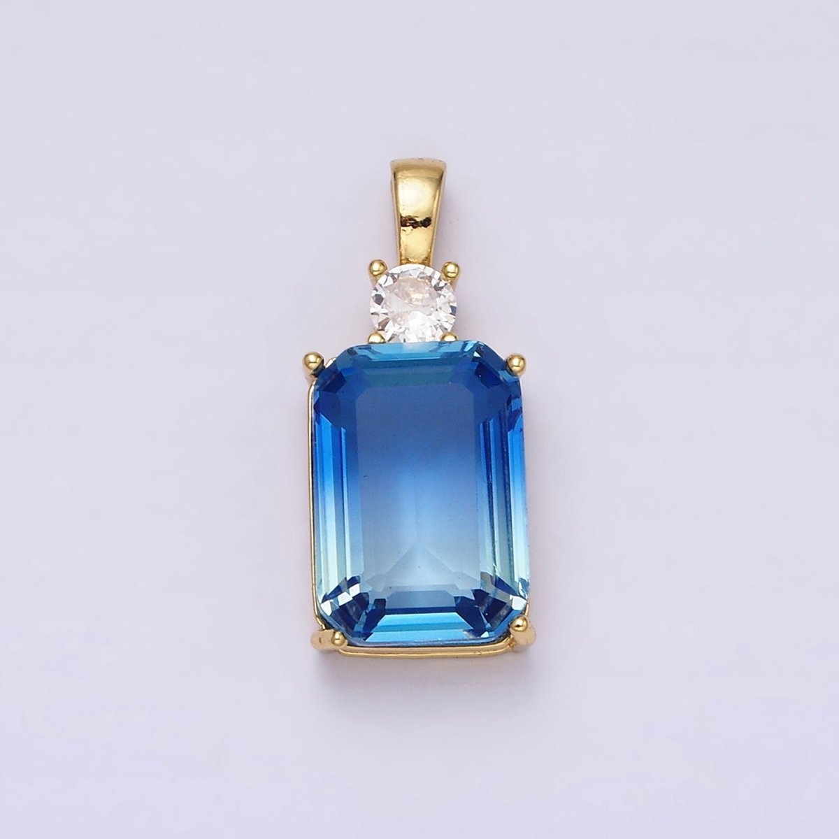 14K Gold Filled Blue Aquamarine Baguette Round CZ Birth Month Personalized Pendant | AA548 - DLUXCA