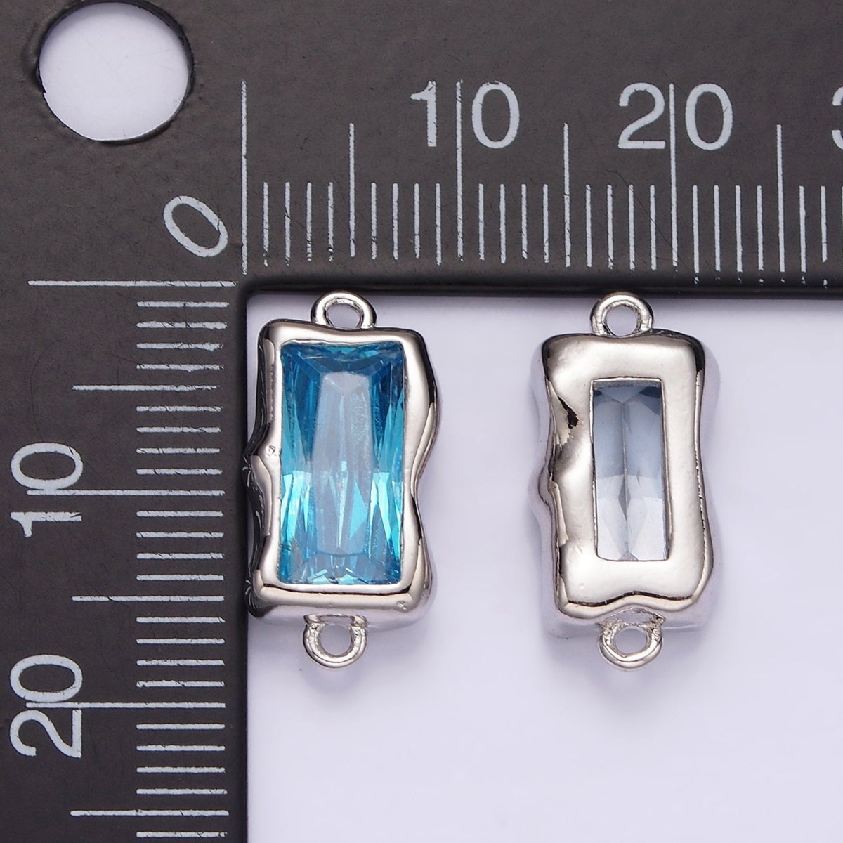 14K Gold Filled Blue, Baby Blue Baguette Molten Connector | G256