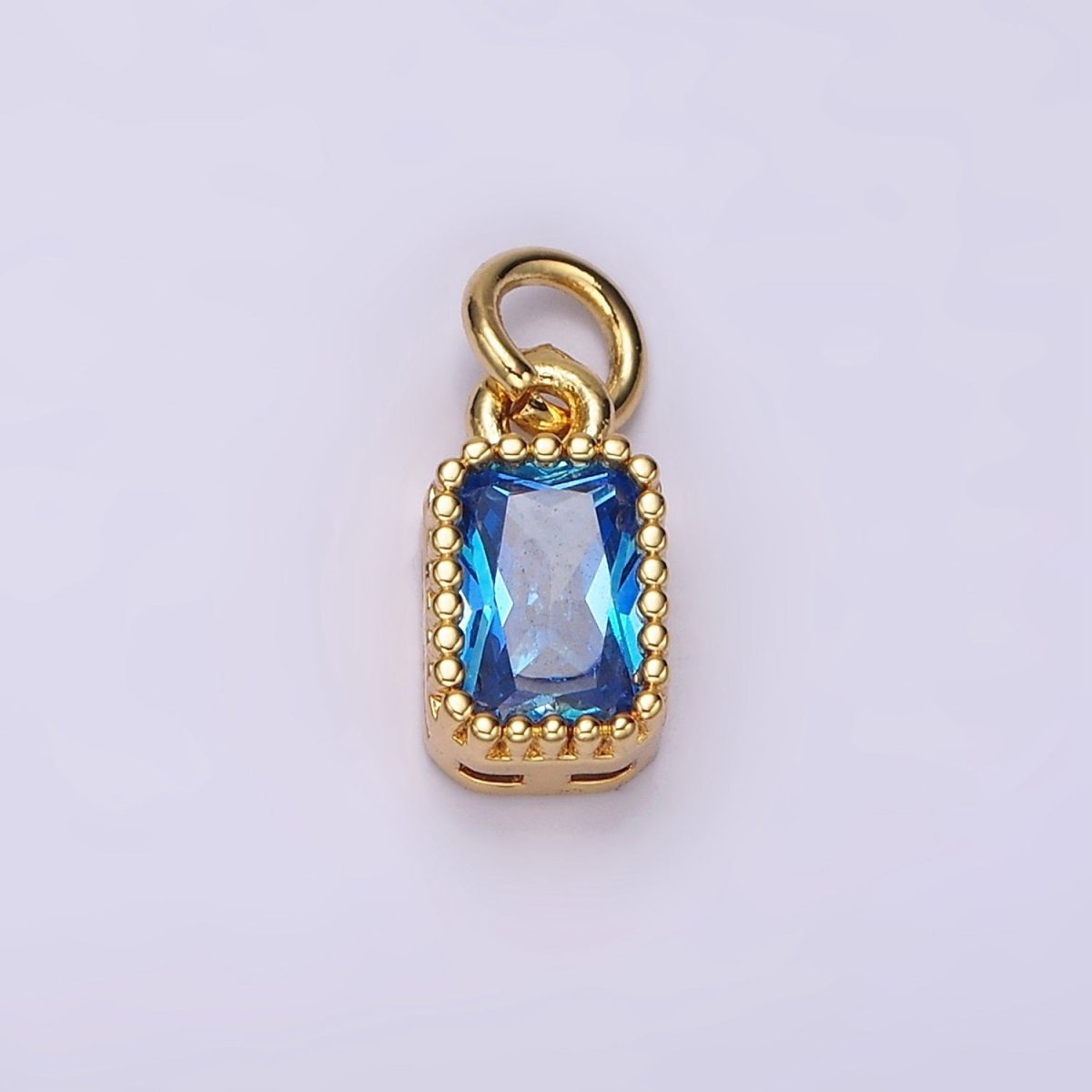 14K Gold Filled Blue, Baby Blue CZ Baguette Dotted Bezel Add-On Charm | AC919 AC920