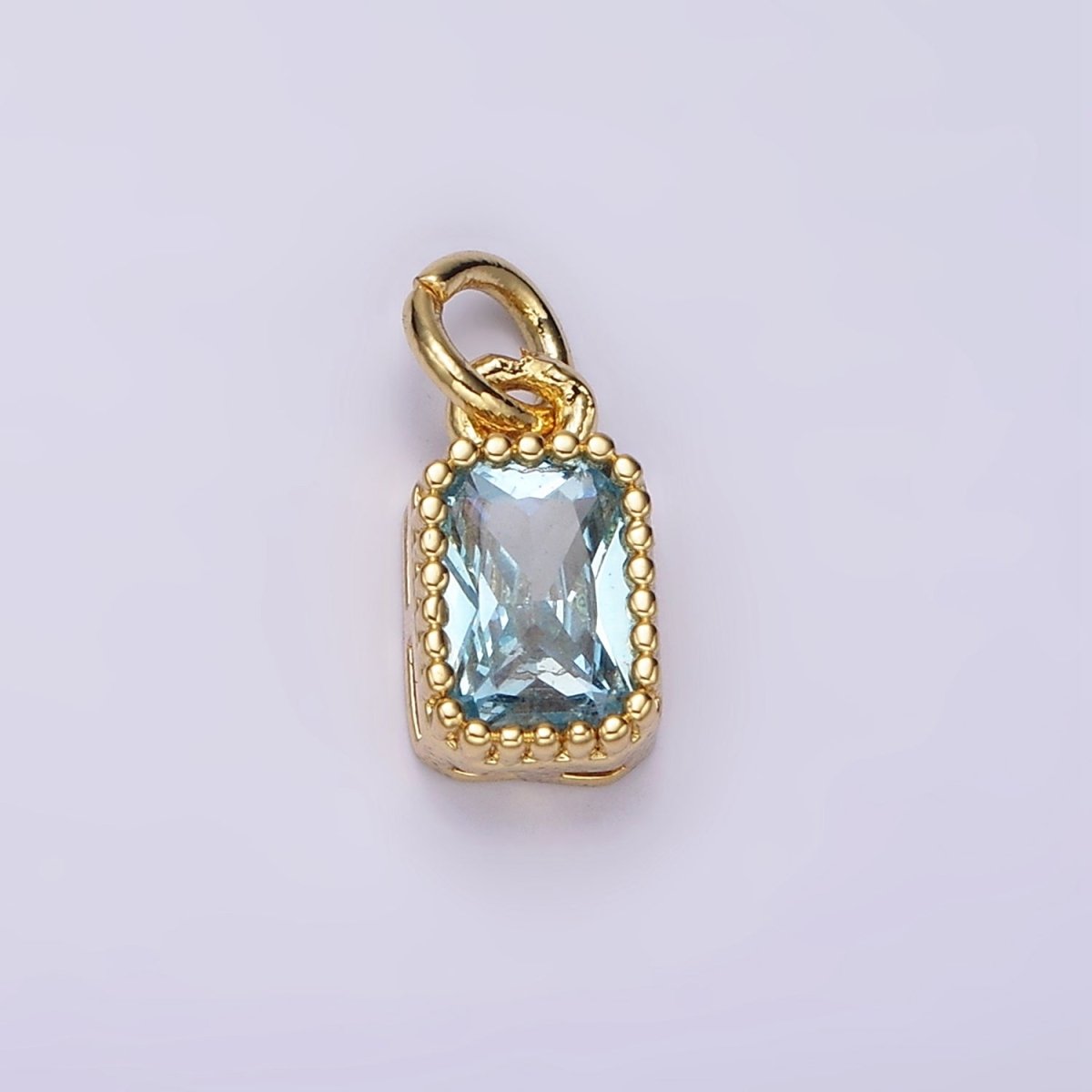 14K Gold Filled Blue, Baby Blue CZ Baguette Dotted Bezel Add-On Charm | AC919 AC920