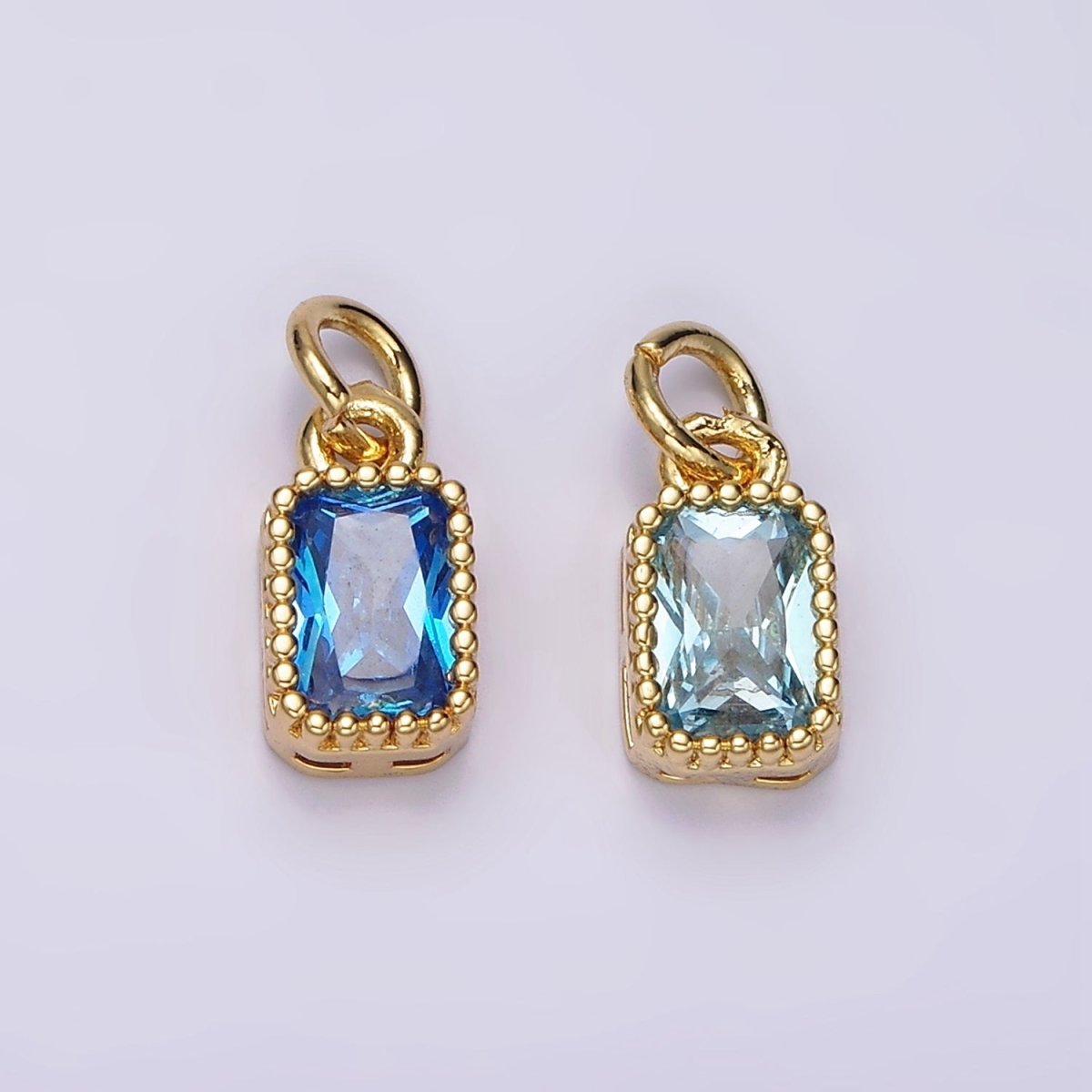 14K Gold Filled Blue, Baby Blue CZ Baguette Dotted Bezel Add-On Charm | AC919 AC920