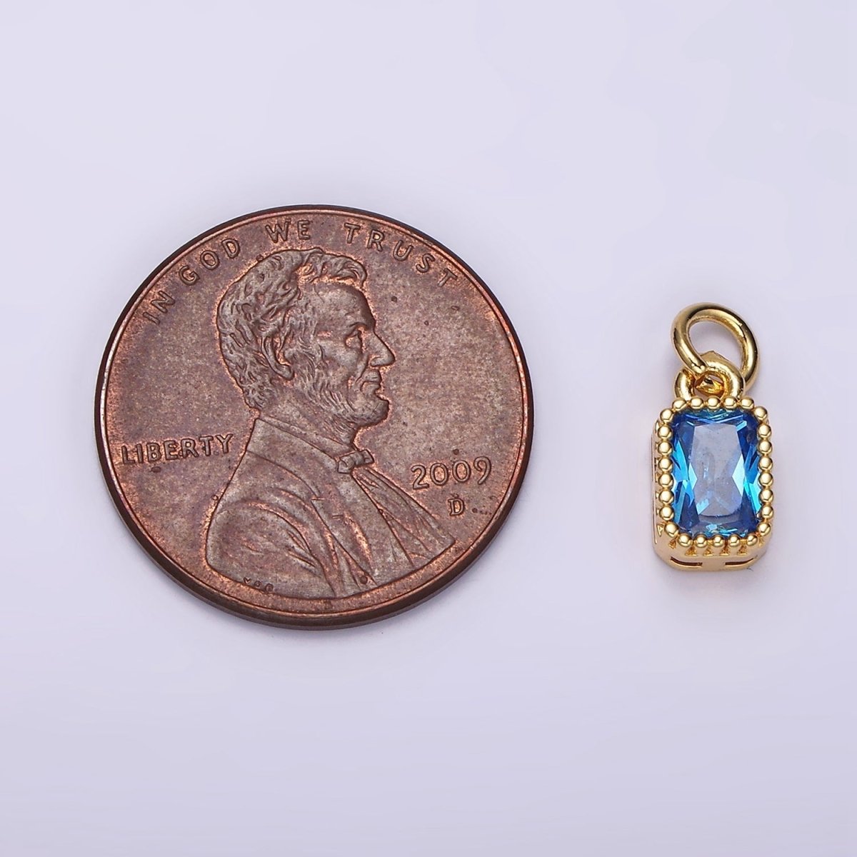 14K Gold Filled Blue, Baby Blue CZ Baguette Dotted Bezel Add-On Charm | AC919 AC920
