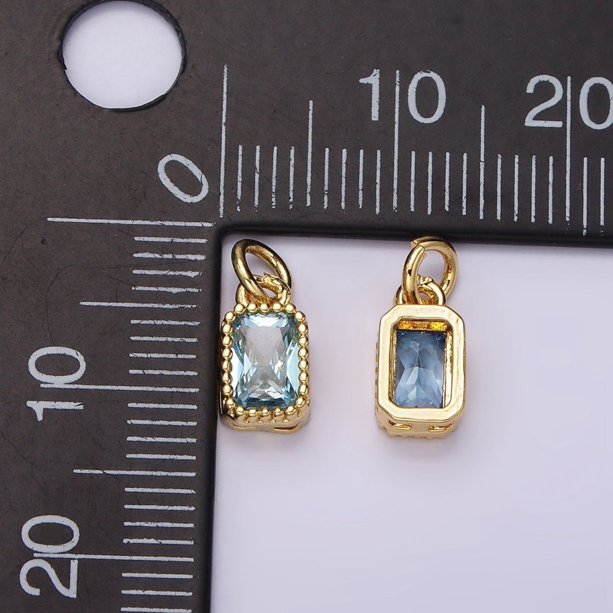 14K Gold Filled Blue, Baby Blue CZ Baguette Dotted Bezel Add-On Charm | AC919 AC920