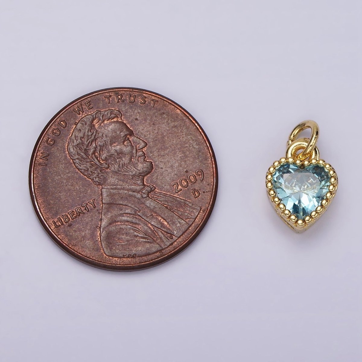 14K Gold Filled Blue, Baby Blue CZ Heart Dotted Bezel Add-On Charm | AC913 AC914