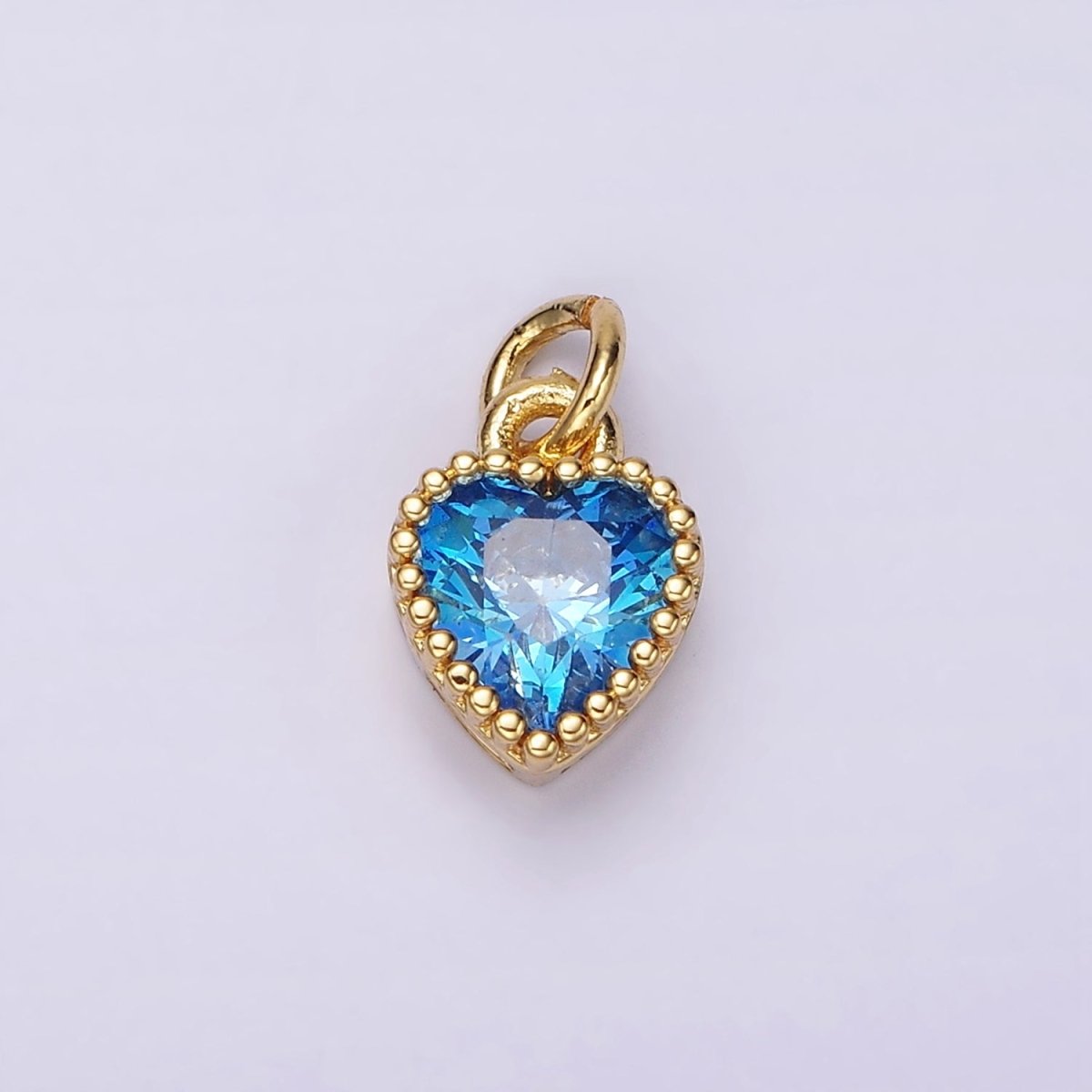 14K Gold Filled Blue, Baby Blue CZ Heart Dotted Bezel Add-On Charm | AC913 AC914