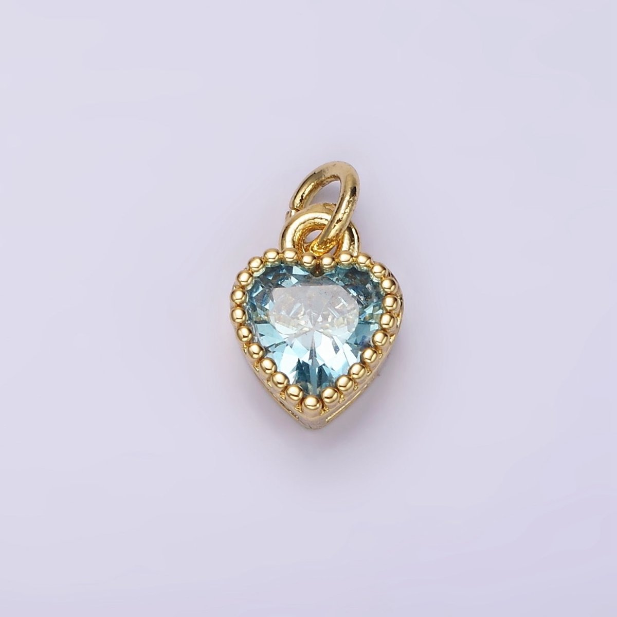 14K Gold Filled Blue, Baby Blue CZ Heart Dotted Bezel Add-On Charm | AC913 AC914