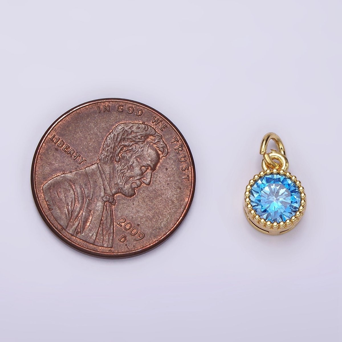 14K Gold Filled Blue, Baby Blue CZ Round Dotted Bezel Add-On Charm | AC915 AC916