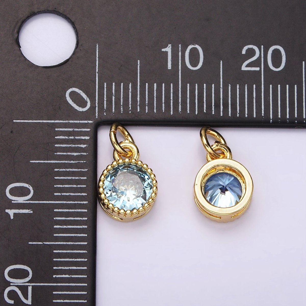 14K Gold Filled Blue, Baby Blue CZ Round Dotted Bezel Add-On Charm | AC915 AC916