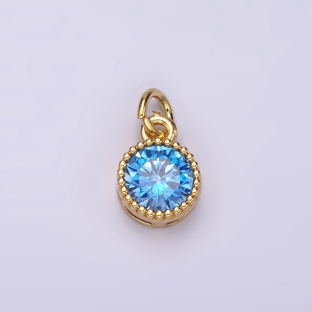 14K Gold Filled Blue, Baby Blue CZ Round Dotted Bezel Add-On Charm | AC915 AC916