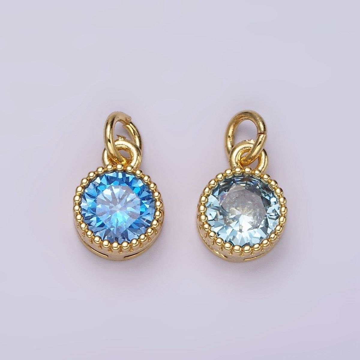 14K Gold Filled Blue, Baby Blue CZ Round Dotted Bezel Add-On Charm | AC915 AC916