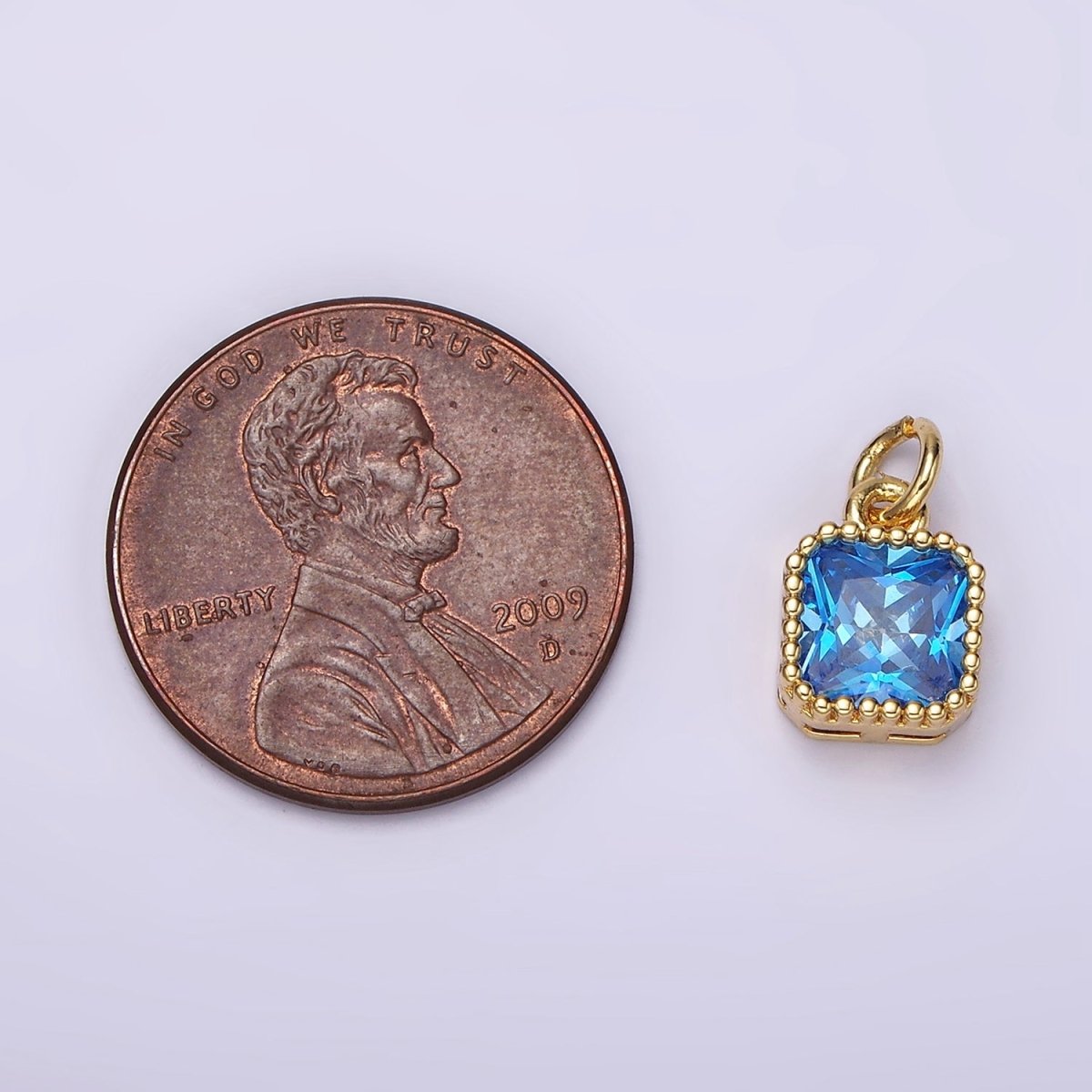 14K Gold Filled Blue, Baby Blue CZ Square Dotted Bezel Add-On Charm | AC917 AC918