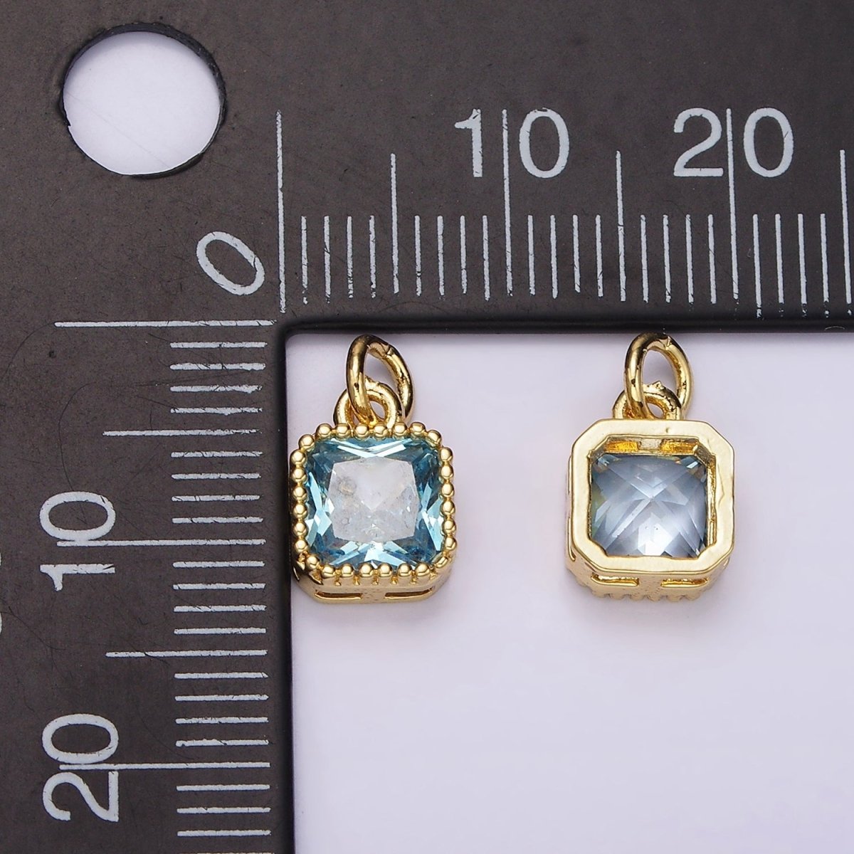 14K Gold Filled Blue, Baby Blue CZ Square Dotted Bezel Add-On Charm | AC917 AC918