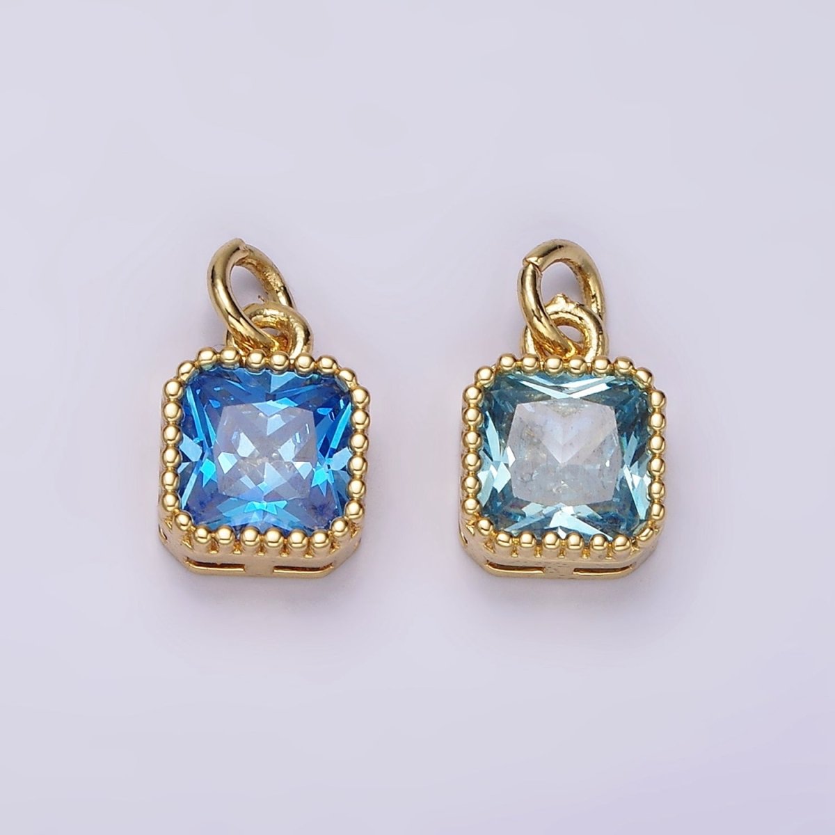 14K Gold Filled Blue, Baby Blue CZ Square Dotted Bezel Add-On Charm | AC917 AC918