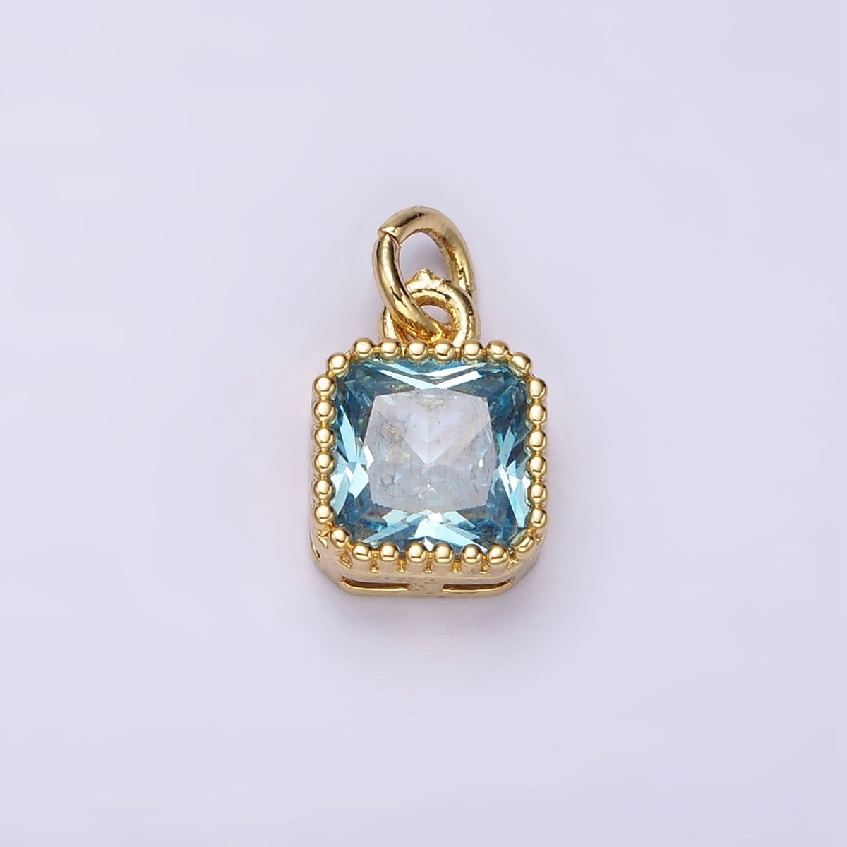 14K Gold Filled Blue, Baby Blue CZ Square Dotted Bezel Add-On Charm | AC917 AC918