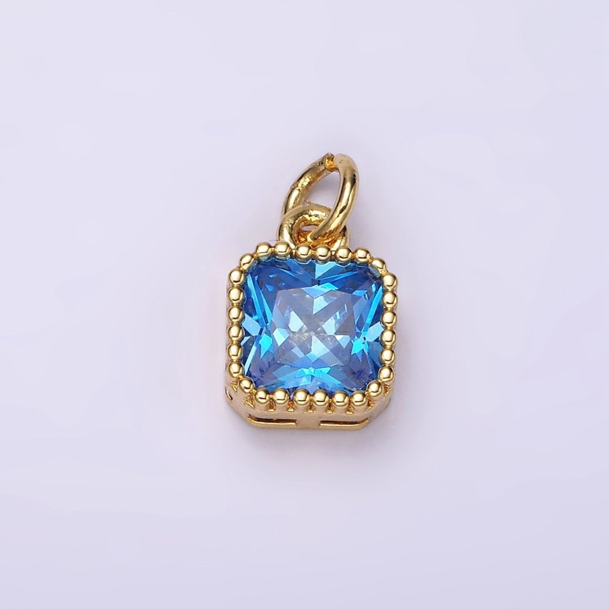 14K Gold Filled Blue, Baby Blue CZ Square Dotted Bezel Add-On Charm | AC917 AC918
