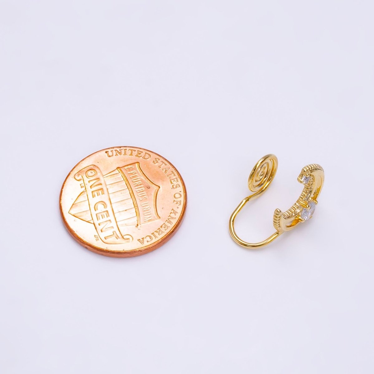 14K Gold Filled Blue, Clear CZ Open Celestial Crescent Moon Beaded Ear Cuff Earrings | AI111 AE112