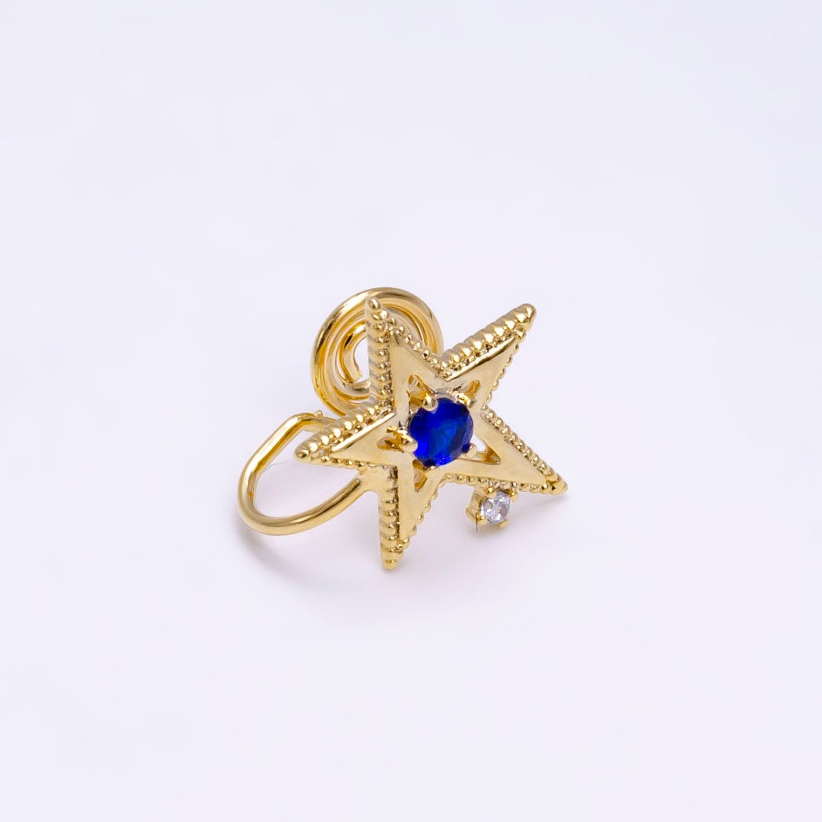14K Gold Filled Blue, Clear, Green CZ Open Celestial Star Beaded Ear Cuff Earrings | AI113 - AI115