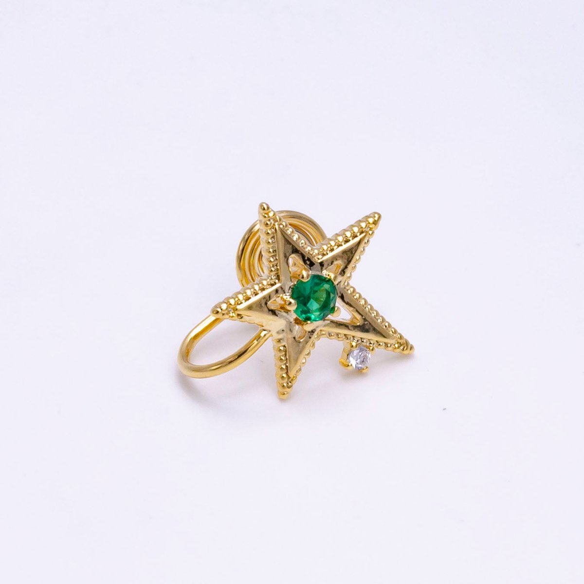 14K Gold Filled Blue, Clear, Green CZ Open Celestial Star Beaded Ear Cuff Earrings | AI113 - AI115