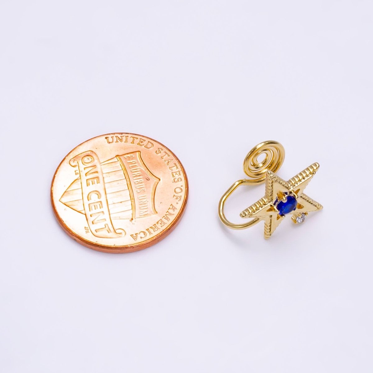 14K Gold Filled Blue, Clear, Green CZ Open Celestial Star Beaded Ear Cuff Earrings | AI113 - AI115