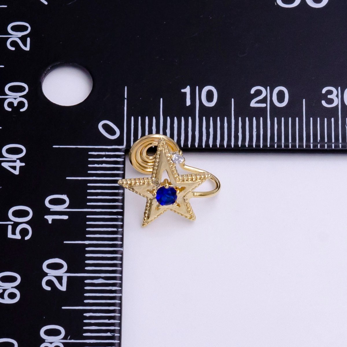 14K Gold Filled Blue, Clear, Green CZ Open Celestial Star Beaded Ear Cuff Earrings | AI113 - AI115