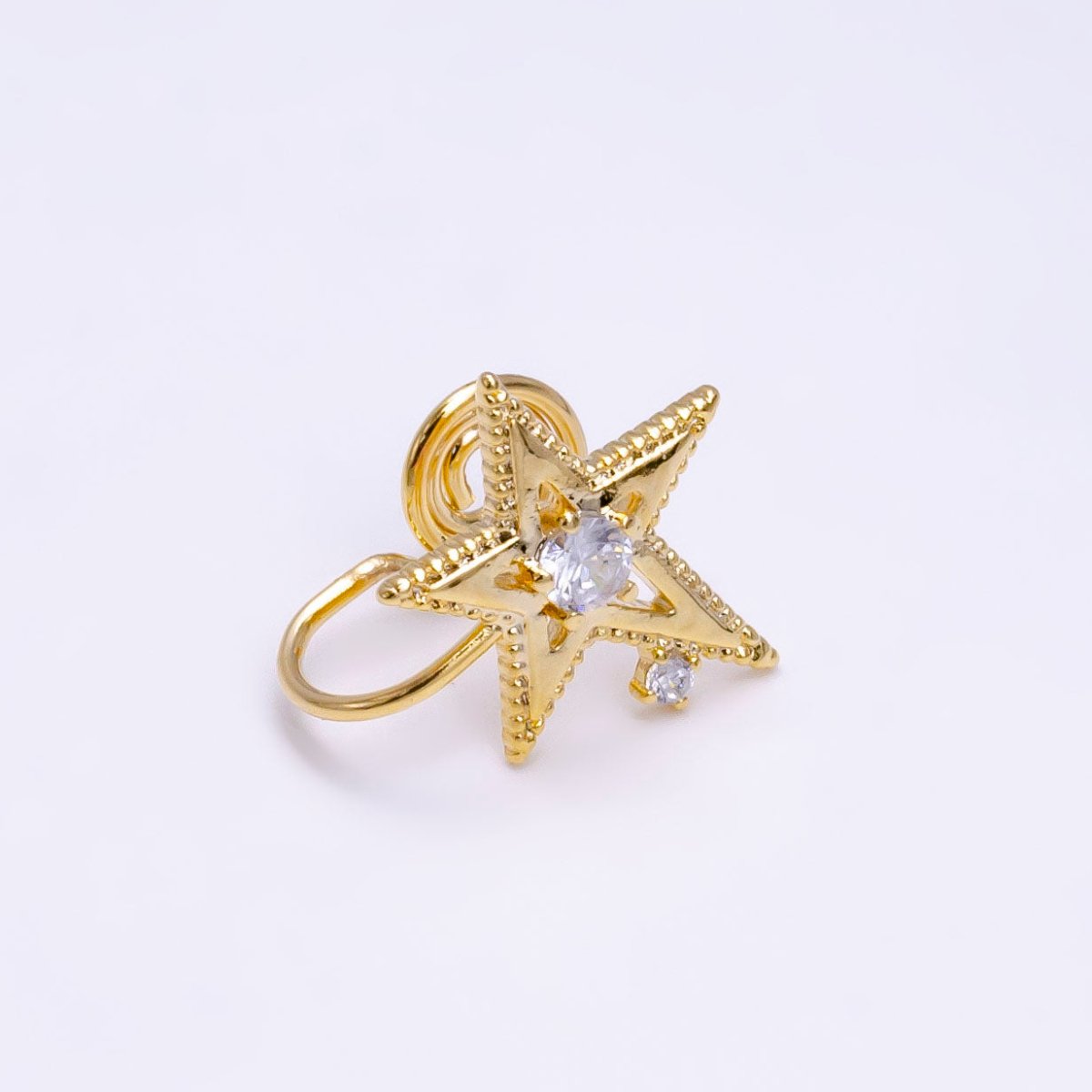 14K Gold Filled Blue, Clear, Green CZ Open Celestial Star Beaded Ear Cuff Earrings | AI113 - AI115