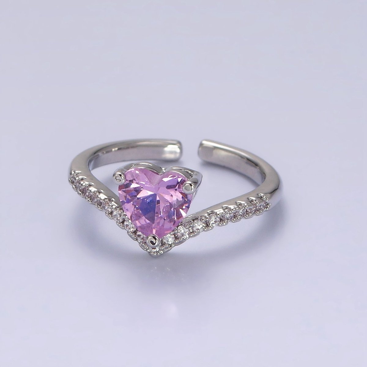 14K Gold Filled Blue, Clear, Pink Heart CZ Micro Paved Chevron Ring in Silver & Gold | O-627 ~ O-630