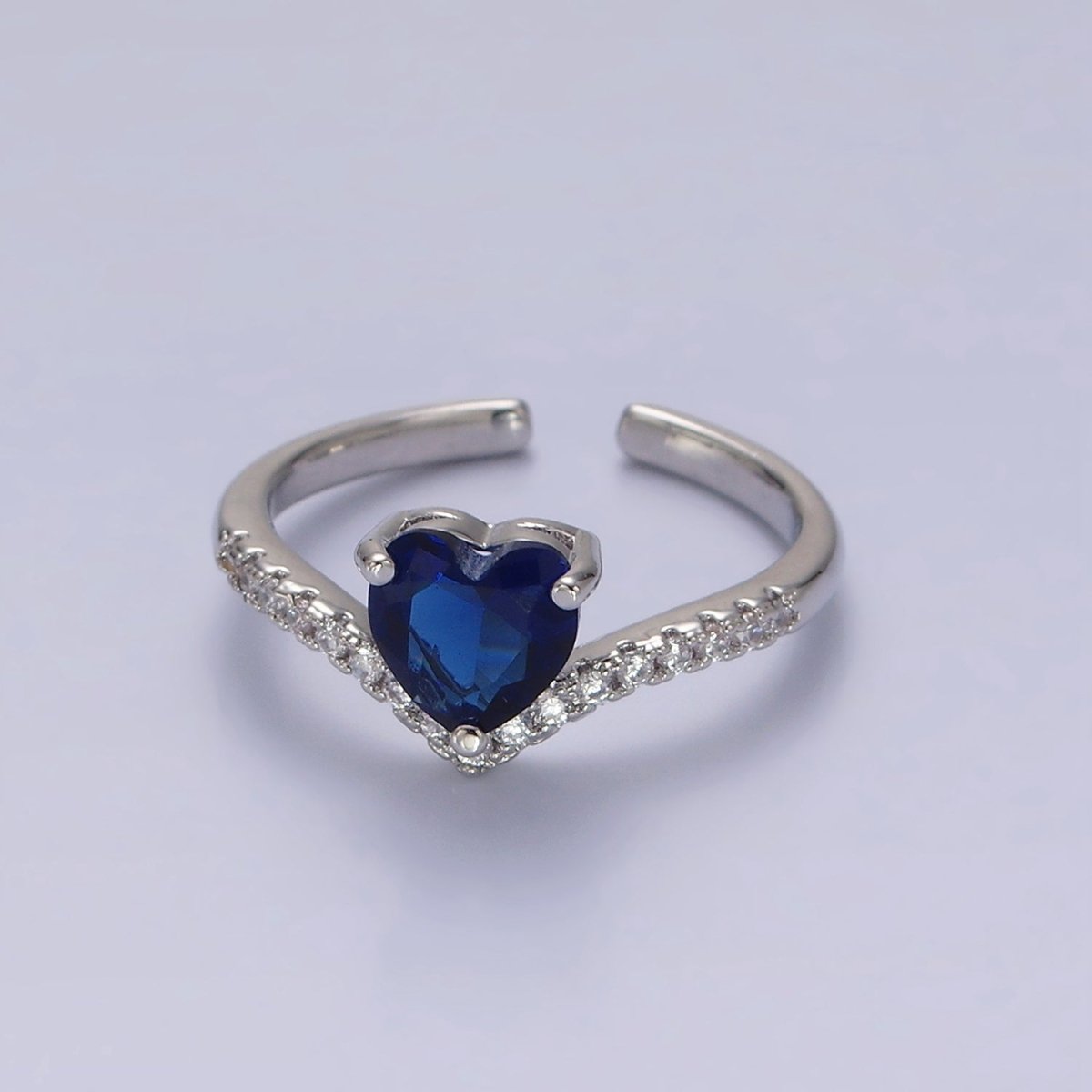14K Gold Filled Blue, Clear, Pink Heart CZ Micro Paved Chevron Ring in Silver & Gold | O-627 ~ O-630