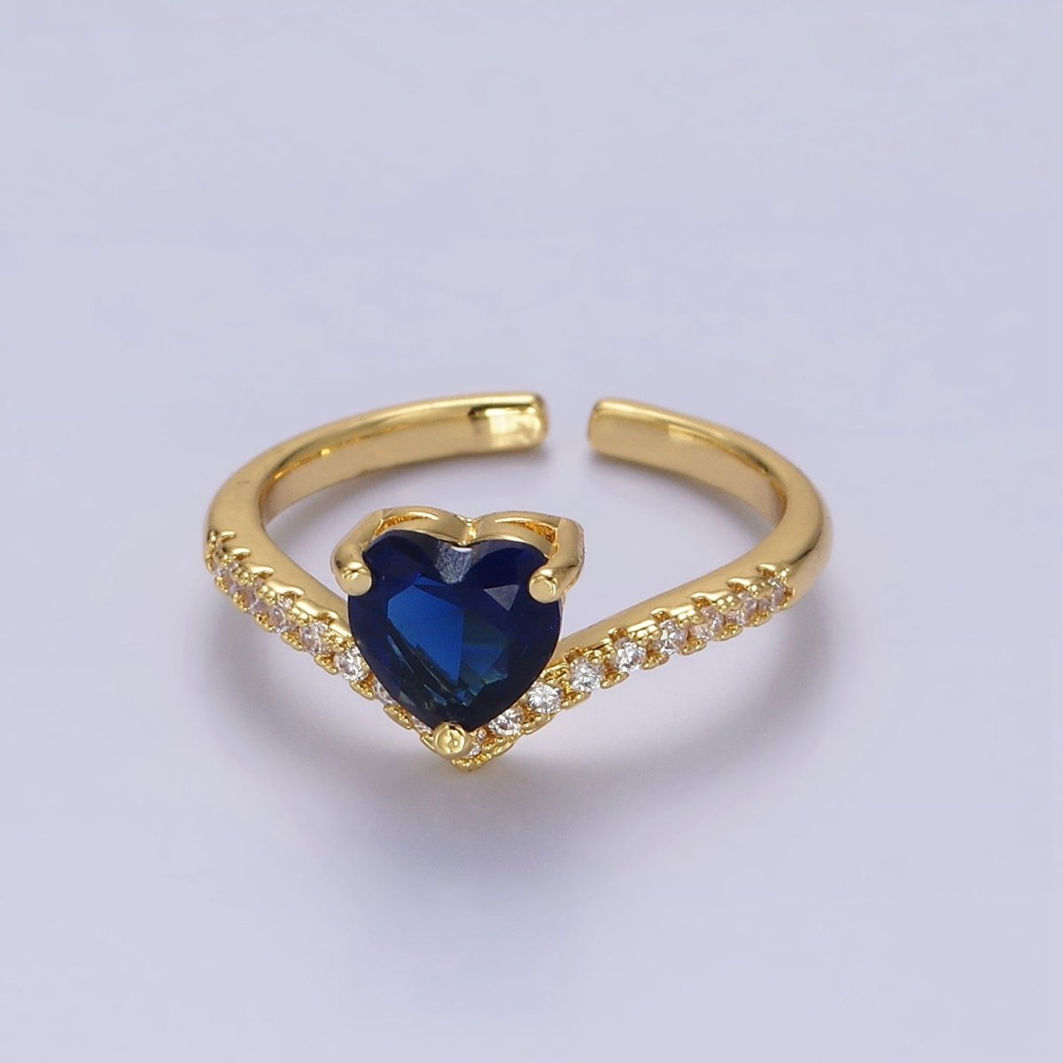 14K Gold Filled Blue, Clear, Pink Heart CZ Micro Paved Chevron Ring in Silver & Gold | O-627 ~ O-630