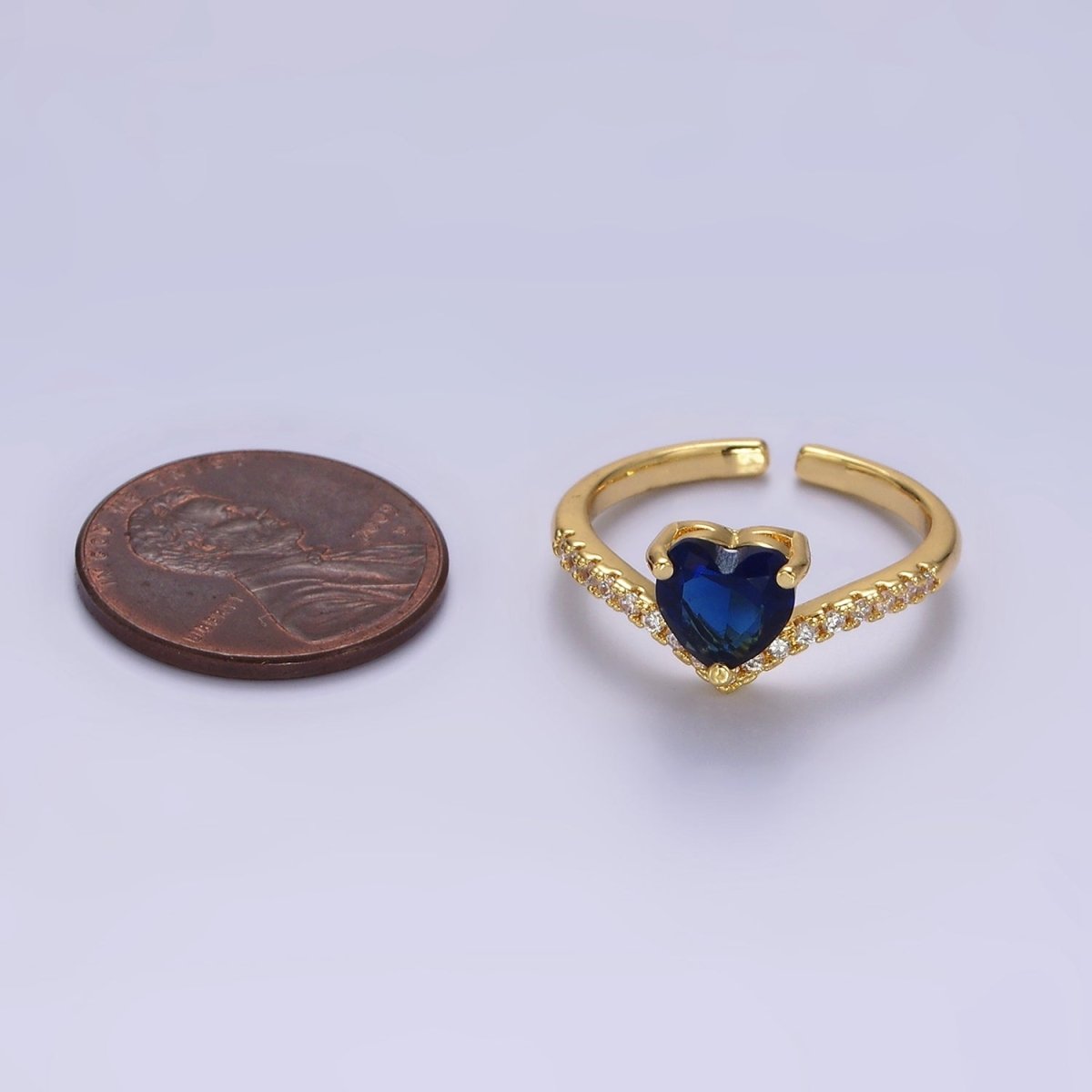 14K Gold Filled Blue, Clear, Pink Heart CZ Micro Paved Chevron Ring in Silver & Gold | O-627 ~ O-630