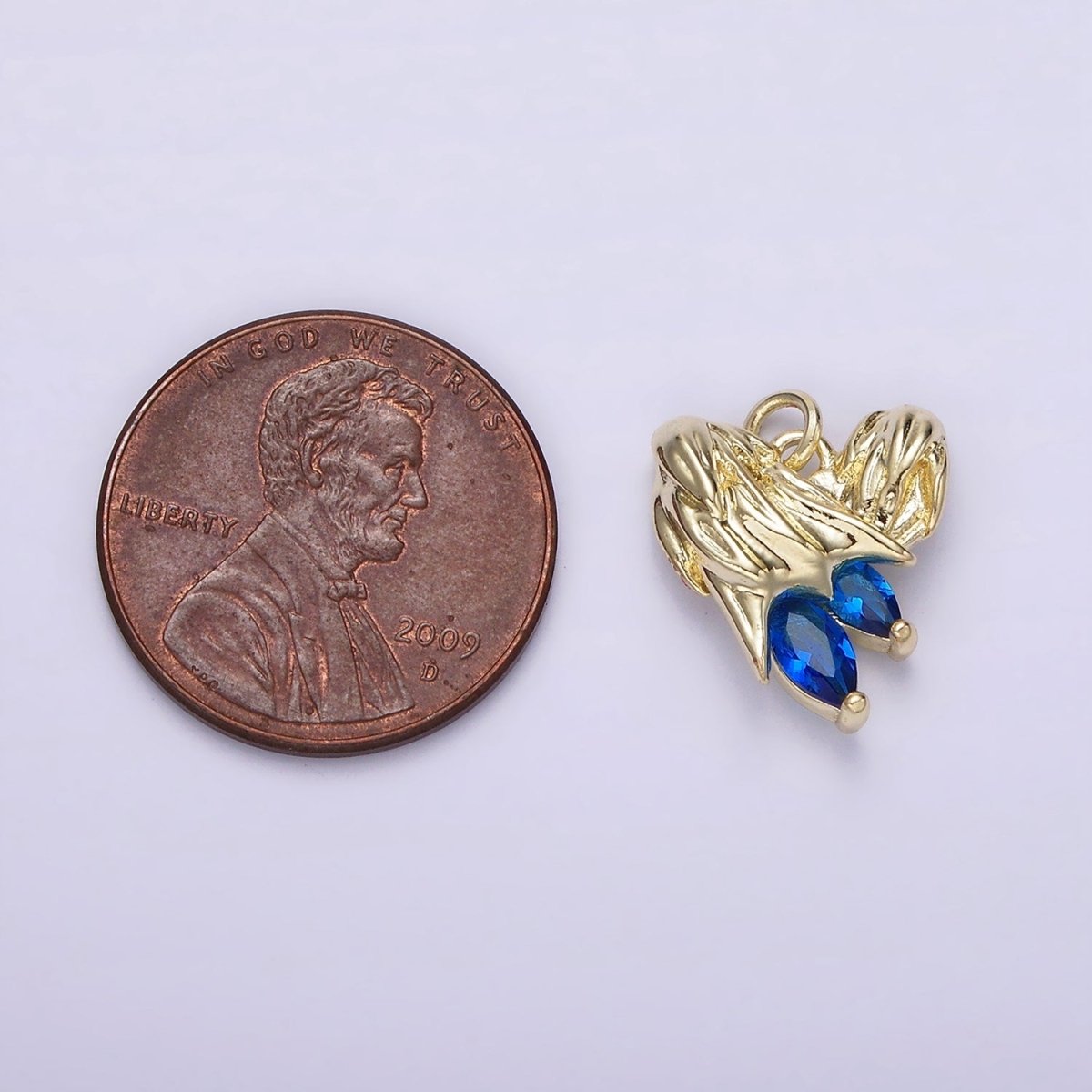 14K Gold Filled Blue, Clear Teardrop CZ Abstract Textured Heart Charm | AC902 AC903