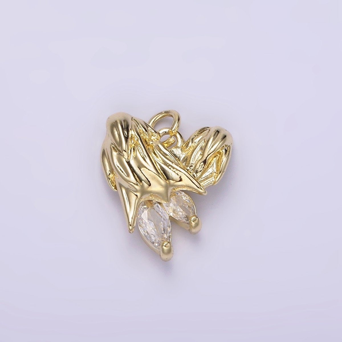 14K Gold Filled Blue, Clear Teardrop CZ Abstract Textured Heart Charm | AC902 AC903