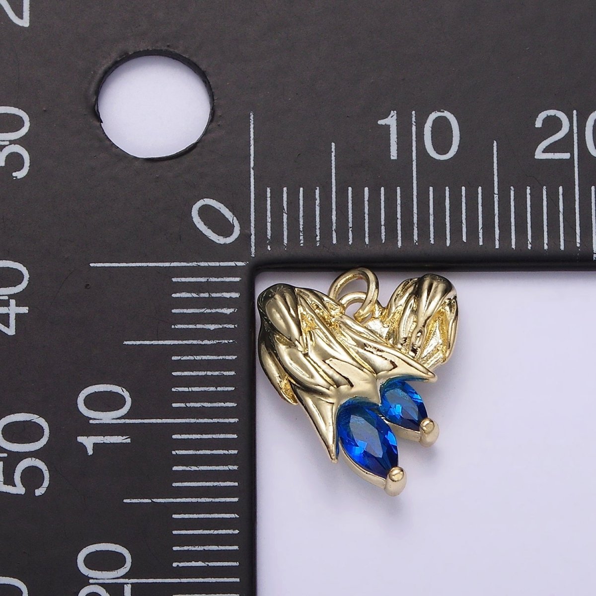 14K Gold Filled Blue, Clear Teardrop CZ Abstract Textured Heart Charm | AC902 AC903