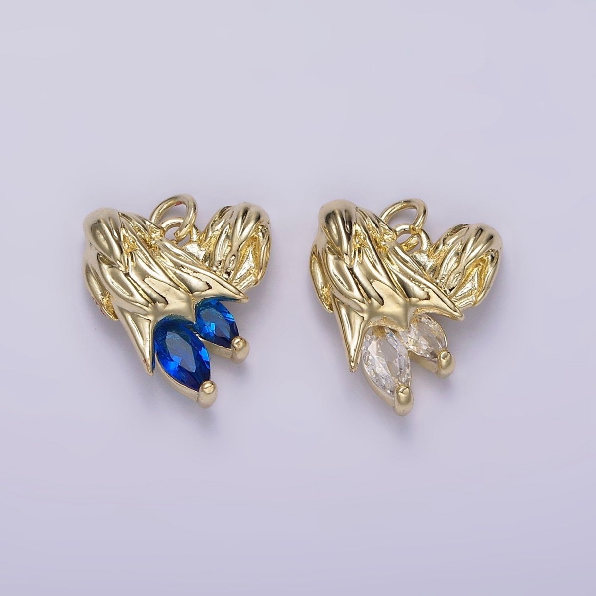 14K Gold Filled Blue, Clear Teardrop CZ Abstract Textured Heart Charm | AC902 AC903