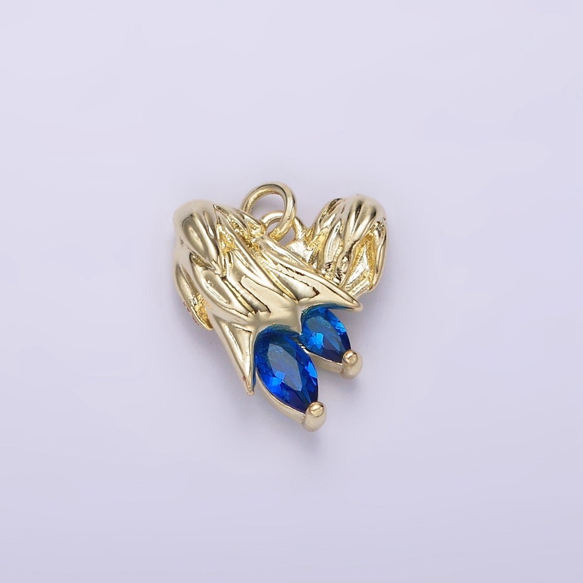 14K Gold Filled Blue, Clear Teardrop CZ Abstract Textured Heart Charm | AC902 AC903