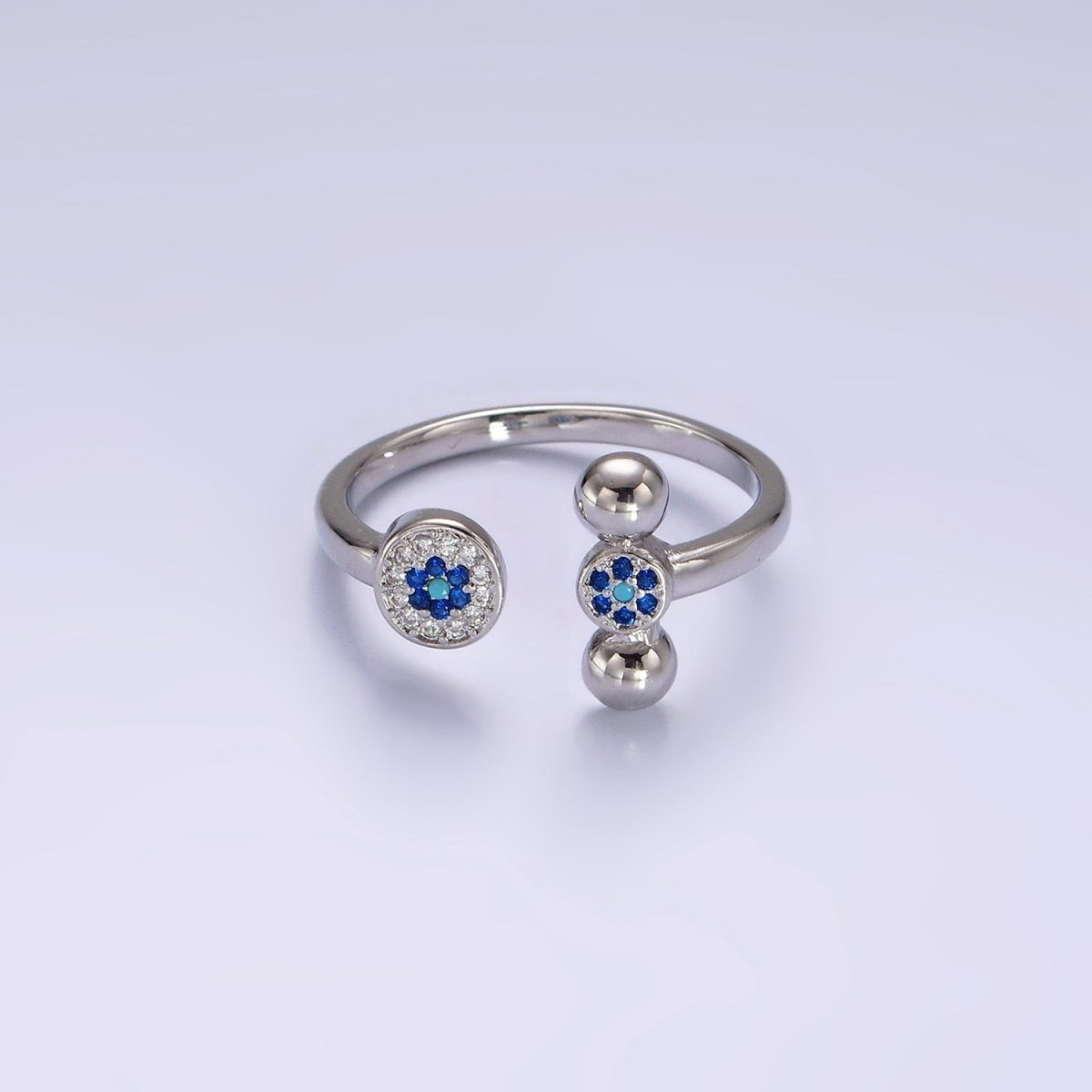 14K Gold Filled Blue CZ Evil Eye Round Triple Bubble Open Claw Ring in Gold & Silver | O1057 O1061