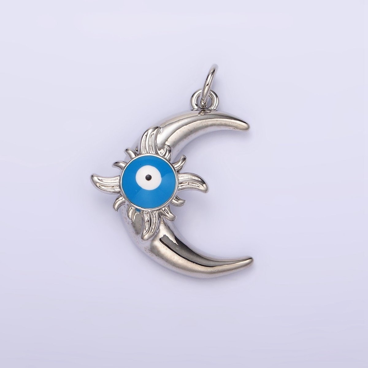 14K Gold Filled Blue Evil Eye Enamel Celestial Sun Crescent Moon Charm in Gold & Silver | N1169 N1170