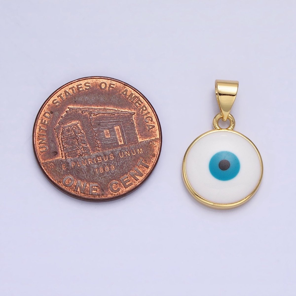 14K Gold Filled Blue Evil Eye Pendant Round Add-On Charm Enamel Jewelry | AA235 - DLUXCA