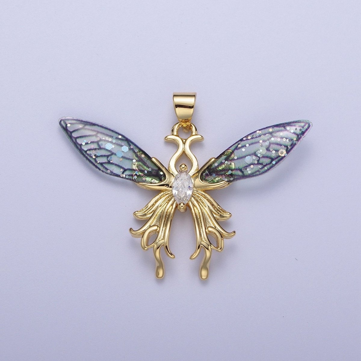 14K Gold Filled Blue / Fuchsia Fairy Butterfly Swallowtail Wings Marquise Cubic Zirconia Pendant H-529 H-541