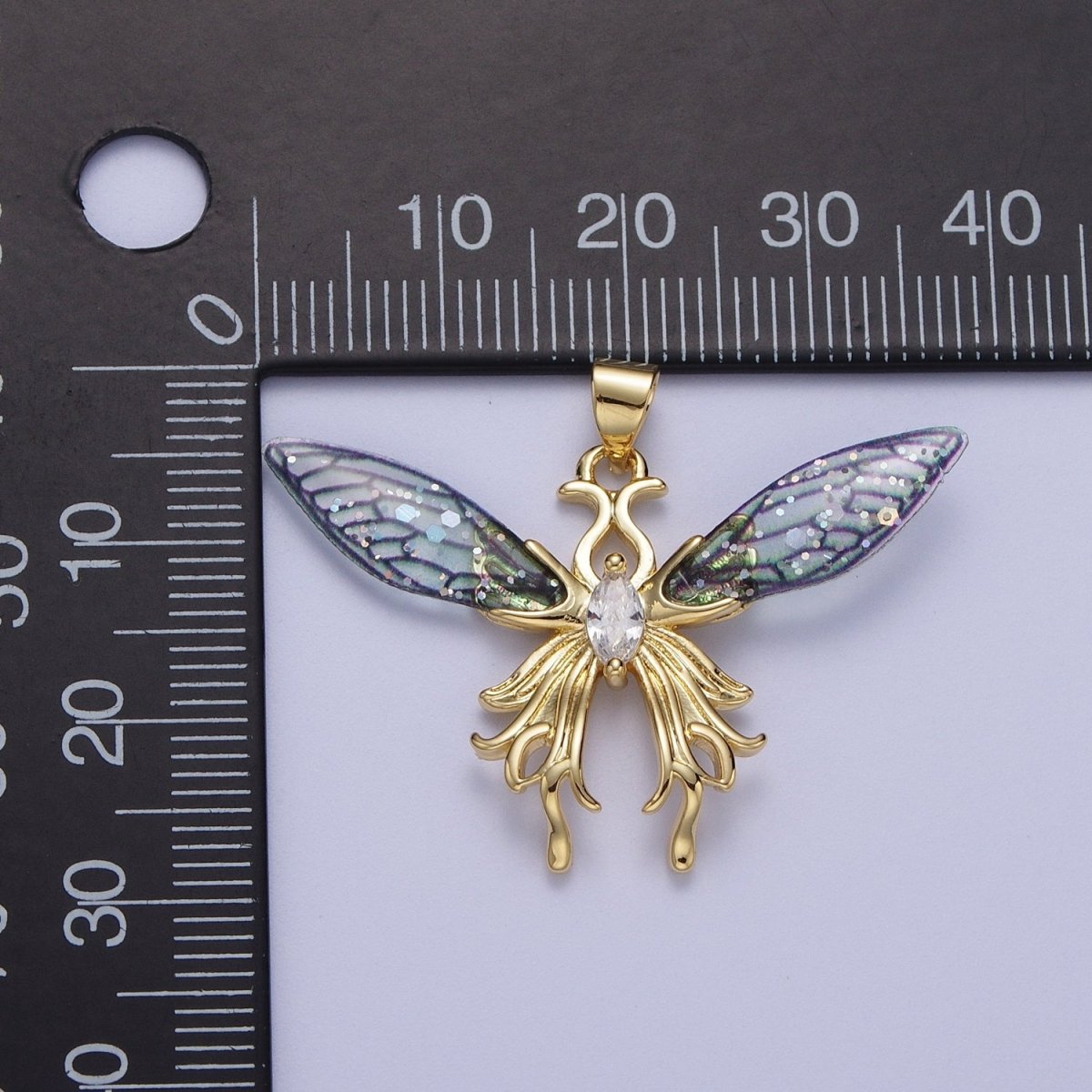 14K Gold Filled Blue / Fuchsia Fairy Butterfly Swallowtail Wings Marquise Cubic Zirconia Pendant H-529 H-541
