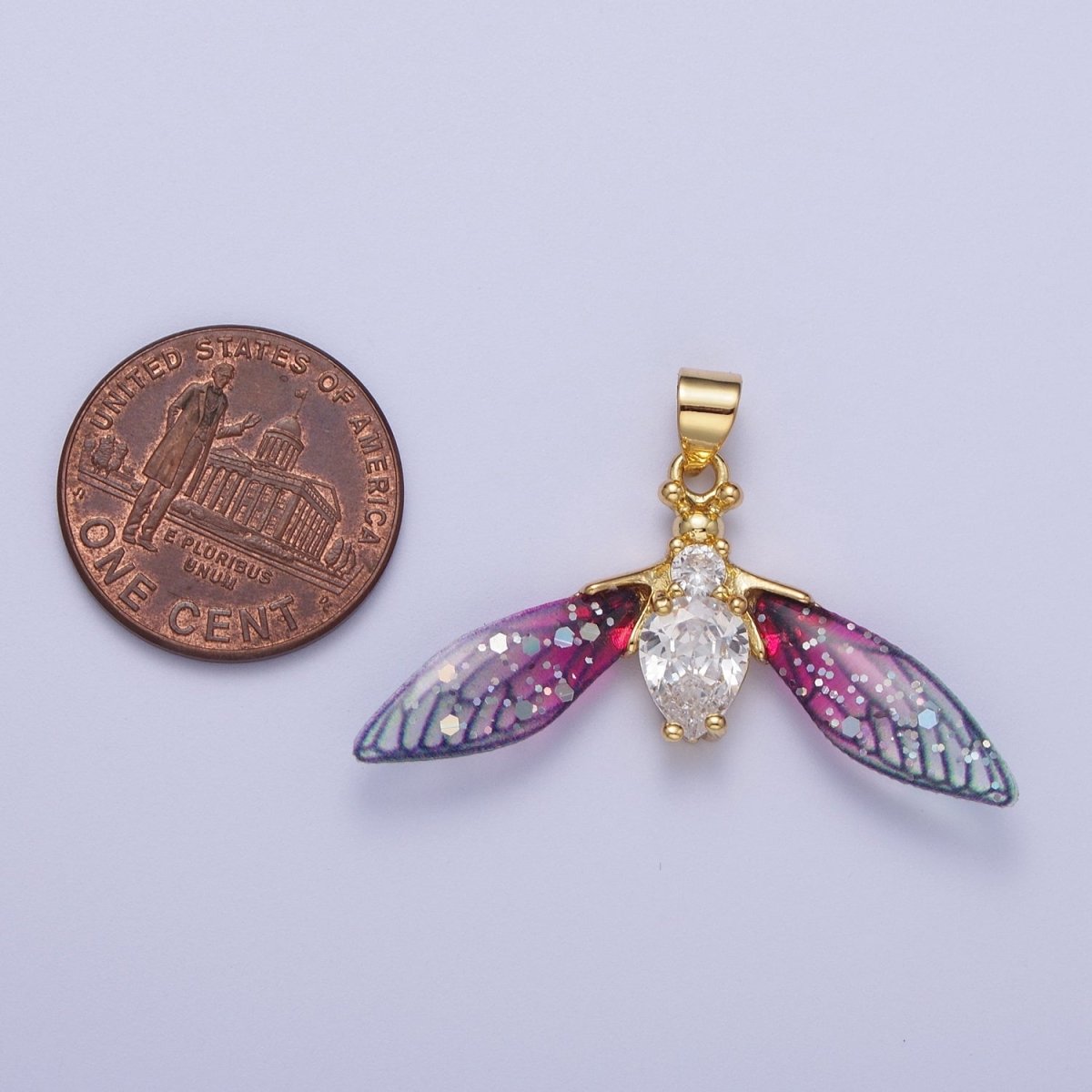 14K Gold Filled Blue / Fuchsia Fairy Wasps Cubic Zirconia Insect Pendant For Jewelry Making  H-512 H-520