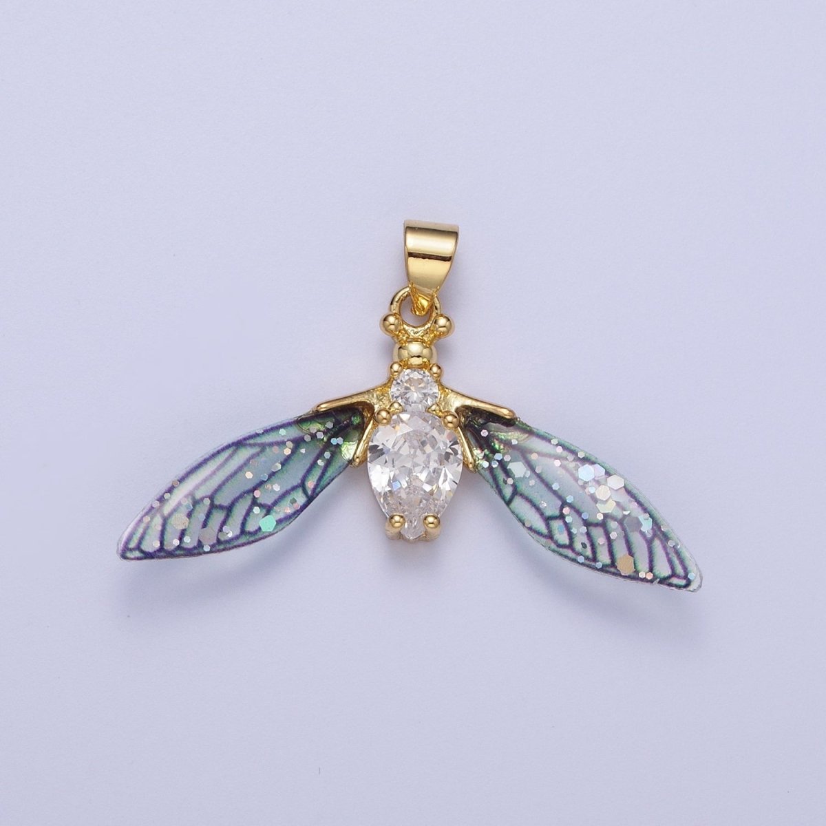 14K Gold Filled Blue / Fuchsia Fairy Wasps Cubic Zirconia Insect Pendant For Jewelry Making  H-512 H-520