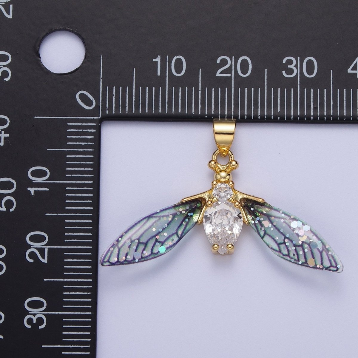 14K Gold Filled Blue / Fuchsia Fairy Wasps Cubic Zirconia Insect Pendant For Jewelry Making  H-512 H-520