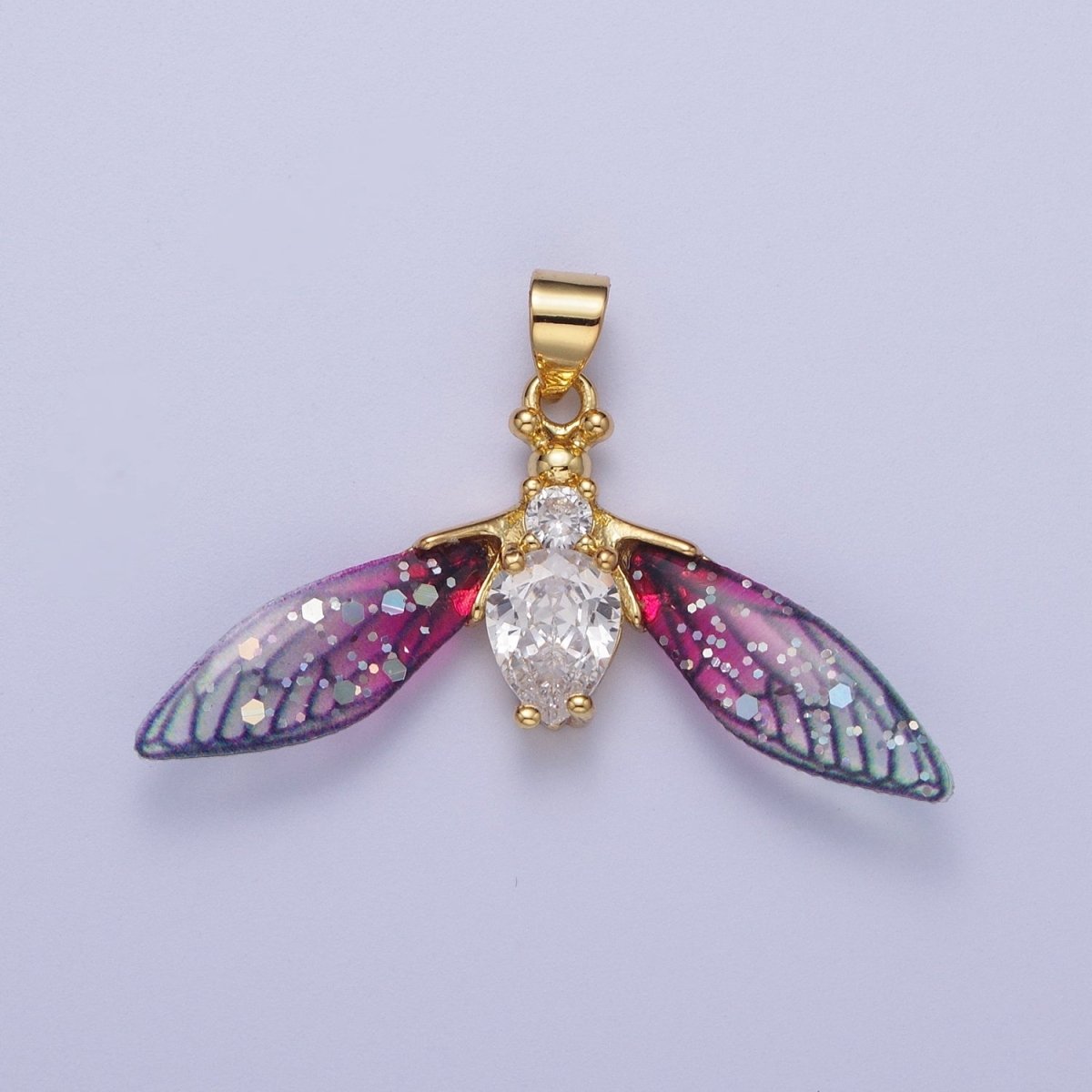 14K Gold Filled Blue / Fuchsia Fairy Wasps Cubic Zirconia Insect Pendant For Jewelry Making  H-512 H-520