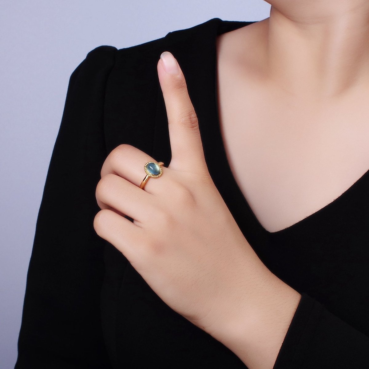 14K Gold Filled Blue Kyanite Natural Gemstone Oval Braided Ring | O1081
