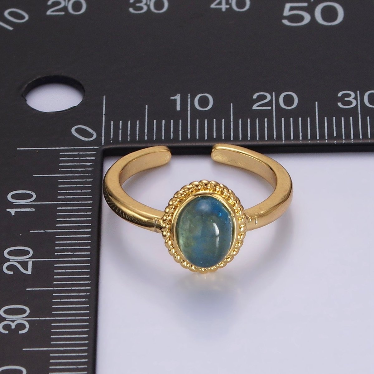 14K Gold Filled Blue Kyanite Natural Gemstone Oval Braided Ring | O1081